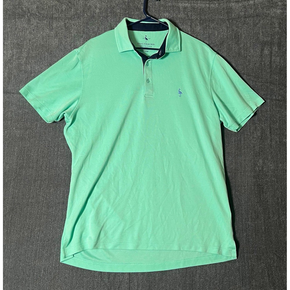 TAILORBYRD Collection Mens XL Polo Shirt Green Solid Short Sleeve Embroidered